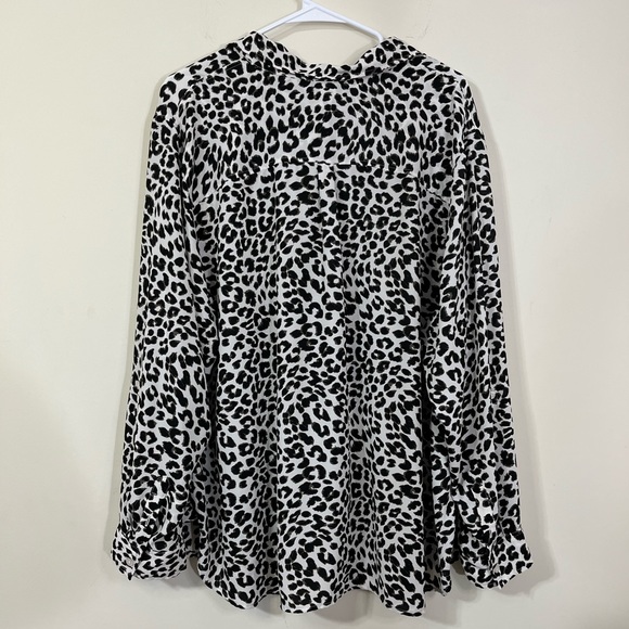 Talbots Black White Cheetah Print Semi Sheer Button Down Blouse - Picture 7 of 8